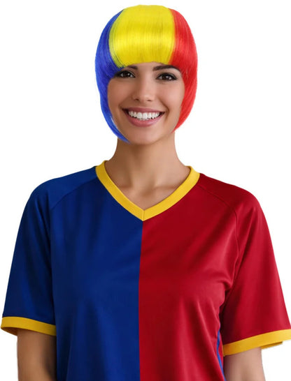 Wigs2you F-015 女性用ルーマニア国旗フリンジウィッグ - 青、黄、赤のボブカット人工毛（コスプレ＆スポーツファン向け）