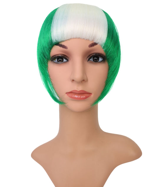 Wigs2you F-016 女性用ナイジェリア国旗フリンジウィッグ｜スポーツ＆コスプレファンのための緑と白のショートボブ合成ウィッグ