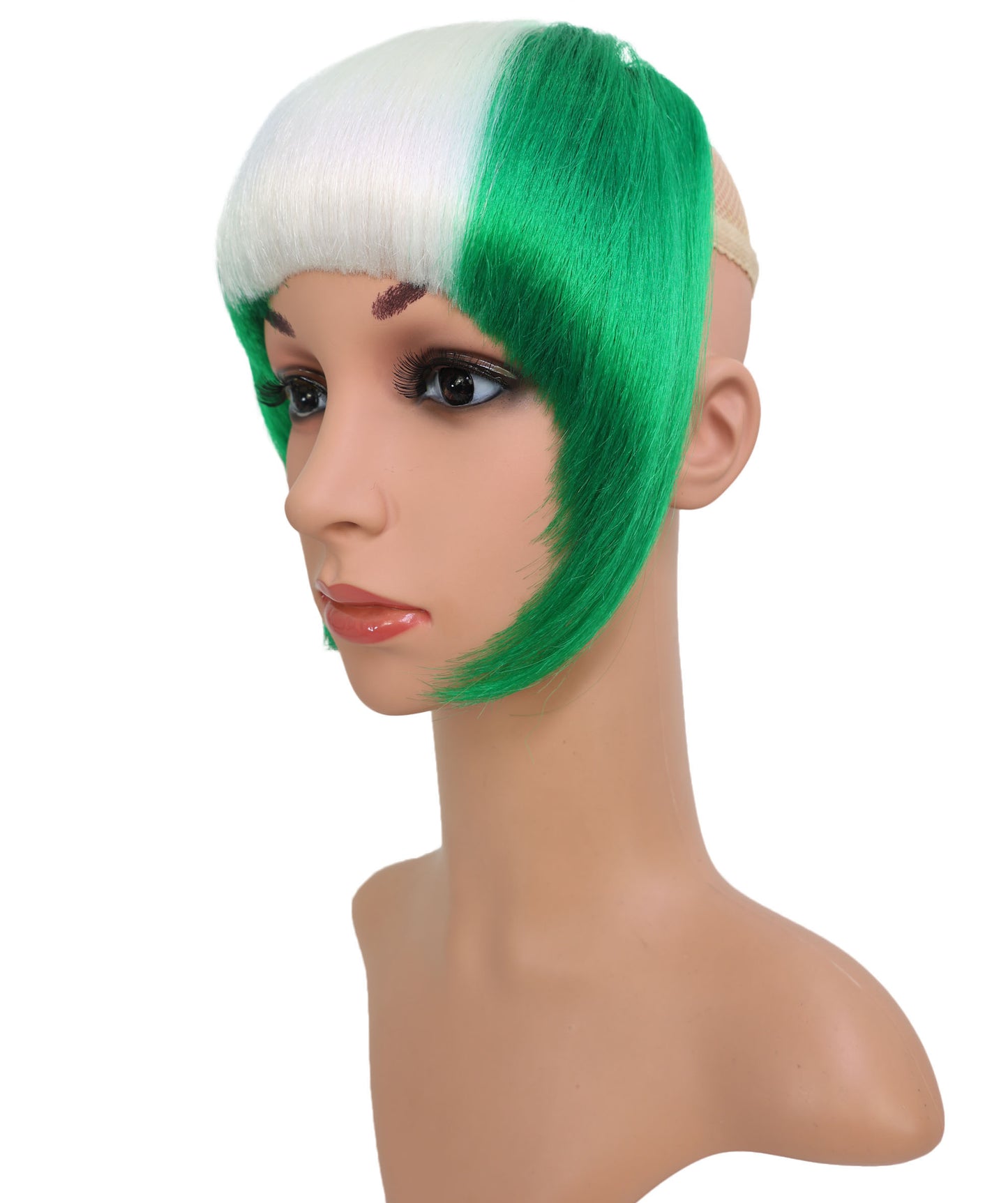Wigs2you F-016 女性用ナイジェリア国旗フリンジウィッグ｜スポーツ＆コスプレファンのための緑と白のショートボブ合成ウィッグ