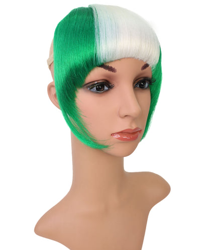 Wigs2you F-016 女性用ナイジェリア国旗フリンジウィッグ｜スポーツ＆コスプレファンのための緑と白のショートボブ合成ウィッグ