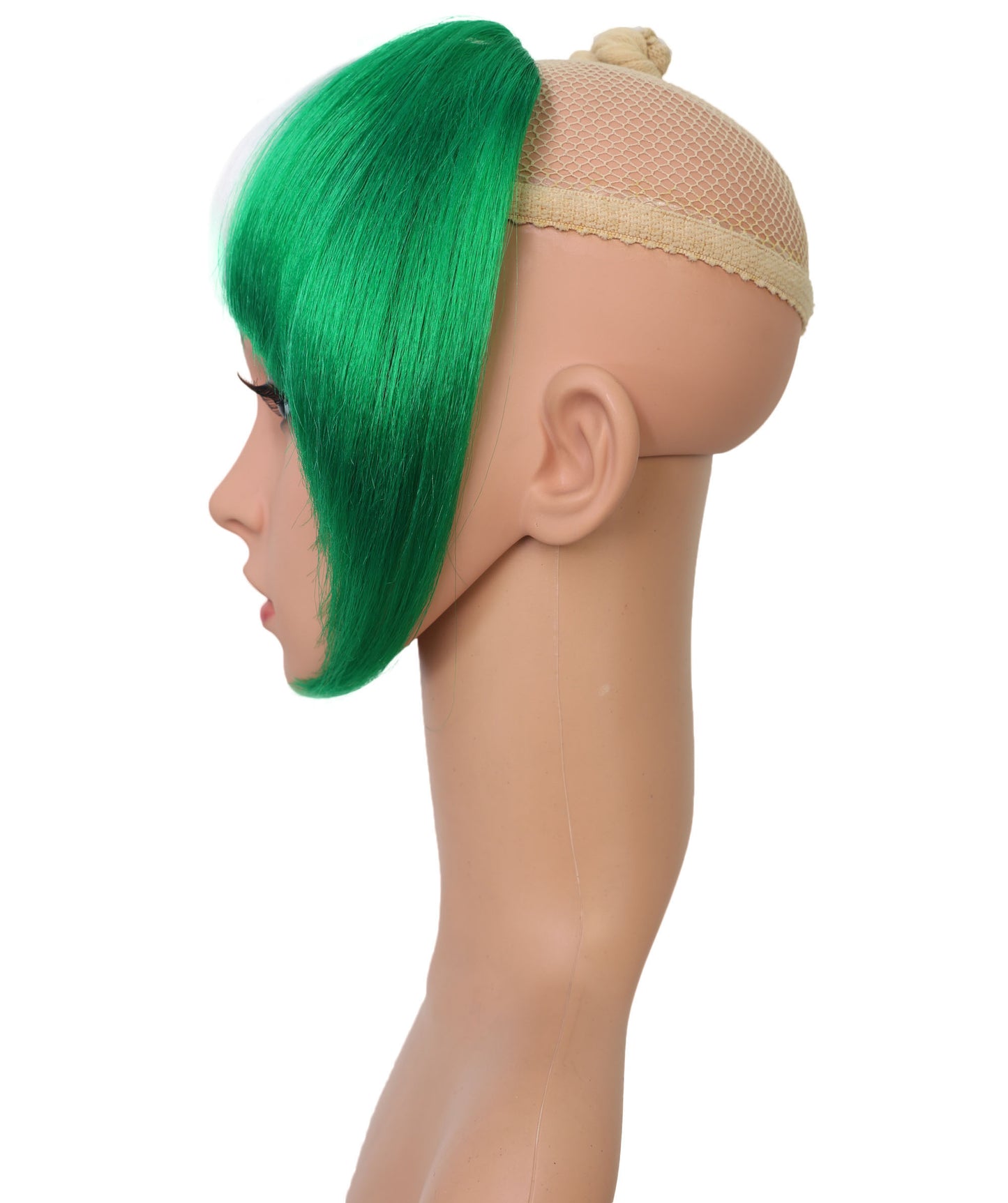 Wigs2you F-016 女性用ナイジェリア国旗フリンジウィッグ｜スポーツ＆コスプレファンのための緑と白のショートボブ合成ウィッグ