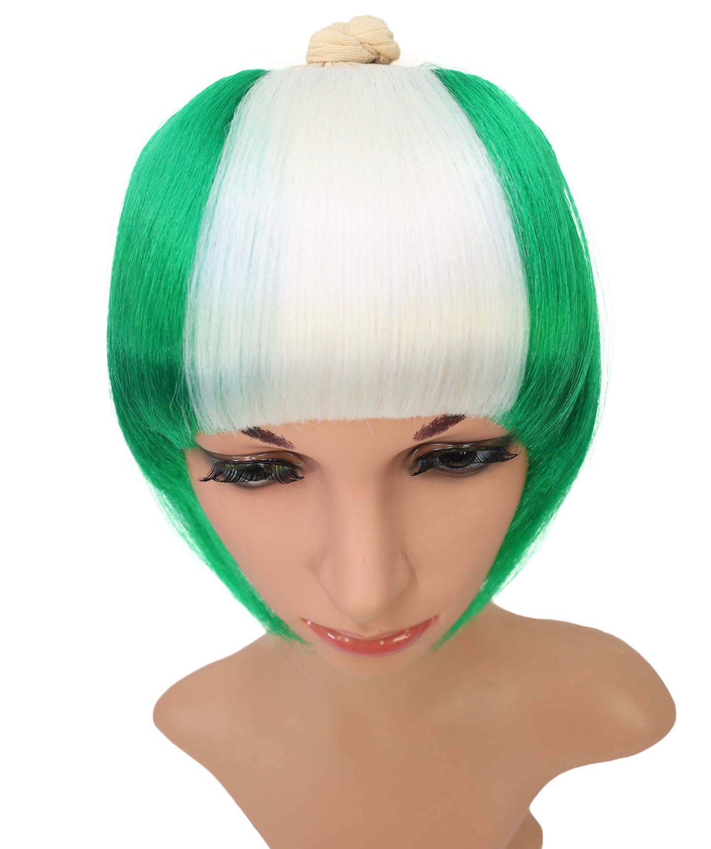 Wigs2you F-016 女性用ナイジェリア国旗フリンジウィッグ｜スポーツ＆コスプレファンのための緑と白のショートボブ合成ウィッグ