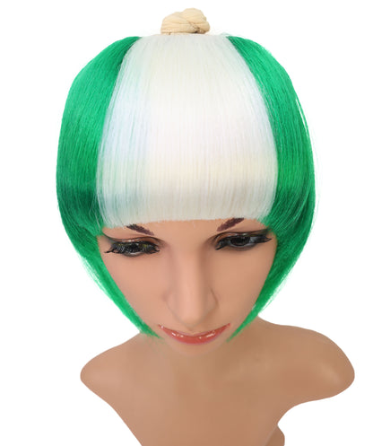 Wigs2you F-016 女性用ナイジェリア国旗フリンジウィッグ｜スポーツ＆コスプレファンのための緑と白のショートボブ合成ウィッグ