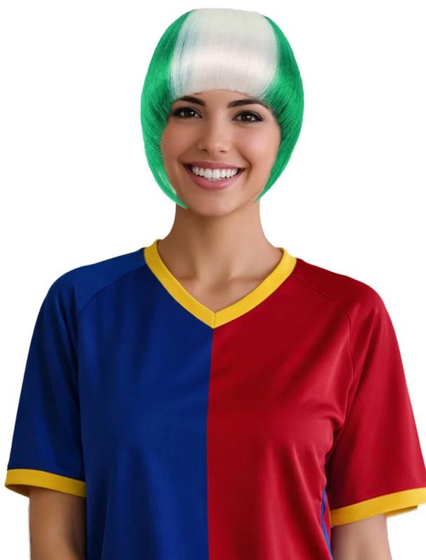 Wigs2you F-016 女性用ナイジェリア国旗フリンジウィッグ｜スポーツ＆コスプレファンのための緑と白のショートボブ合成ウィッグ