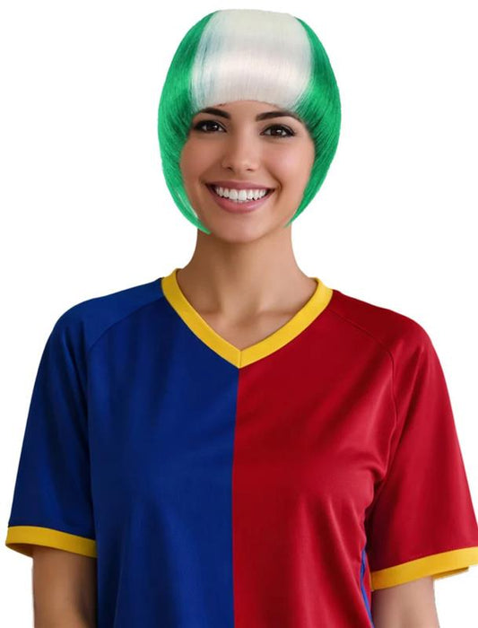 Wigs2you F-016 女性用ナイジェリア国旗フリンジウィッグ｜スポーツ＆コスプレファンのための緑と白のショートボブ合成ウィッグ
