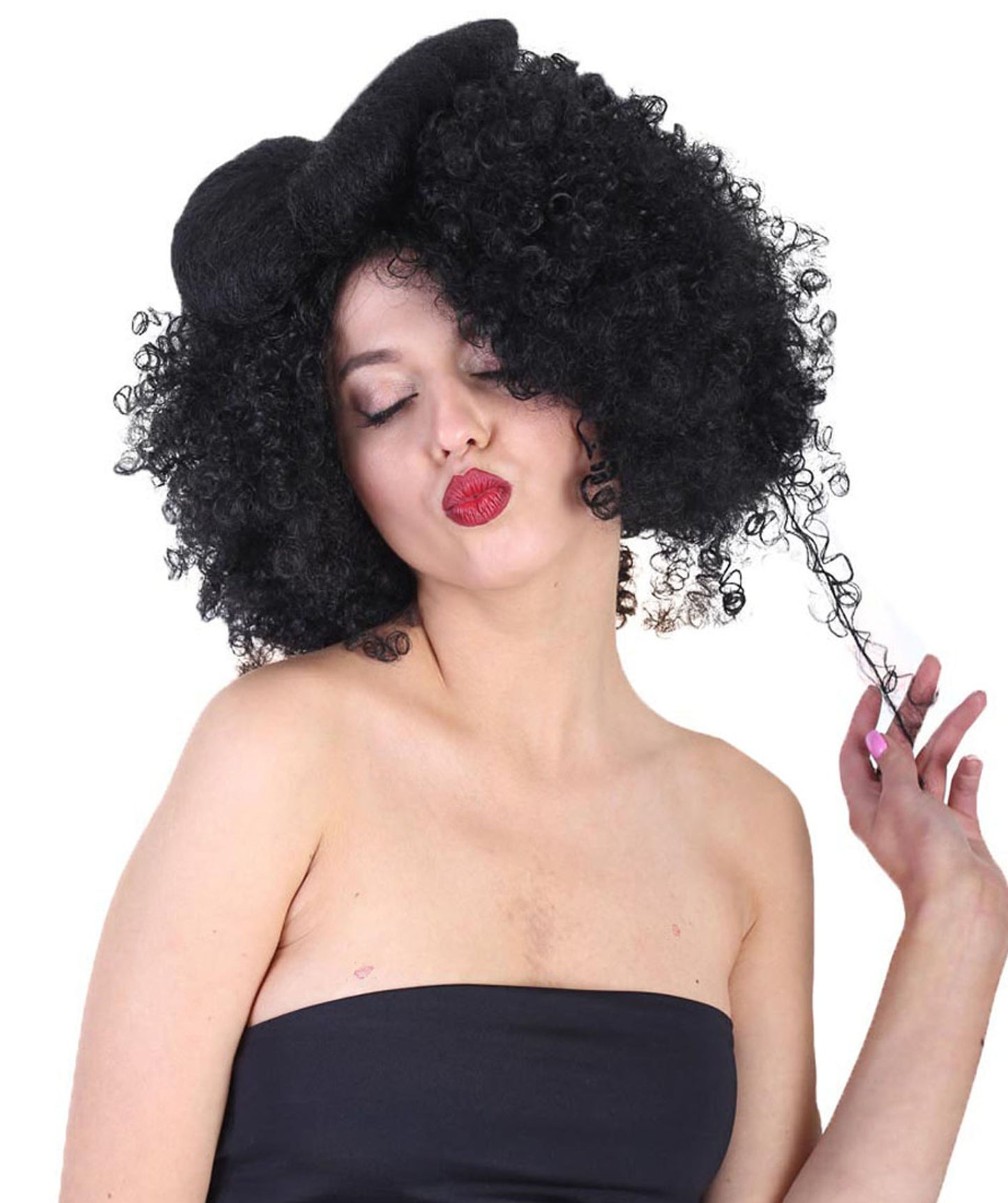 Wigs2you ハロウィン パーティー プレミアム レディース H-1248 着けやすい 快適なフィット感 ブラック アフロ スモール ボウウィッグ