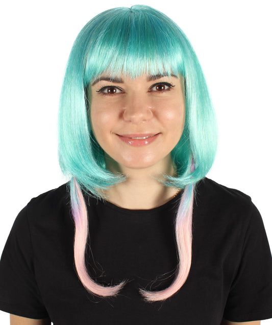 Wigs2you H-6924 前髪付きレディースウェーブブルーボブウィッグ｜コスプレに最適｜難燃性合成繊維