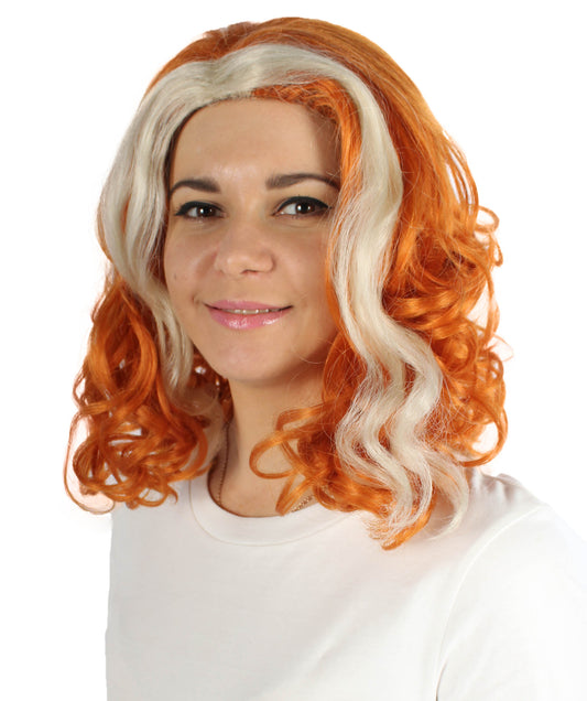 女性用 H-5849 ダークオレンジ ブロンド セレブリティ ウィッグ ハロウィンに最適 難燃性合成繊維