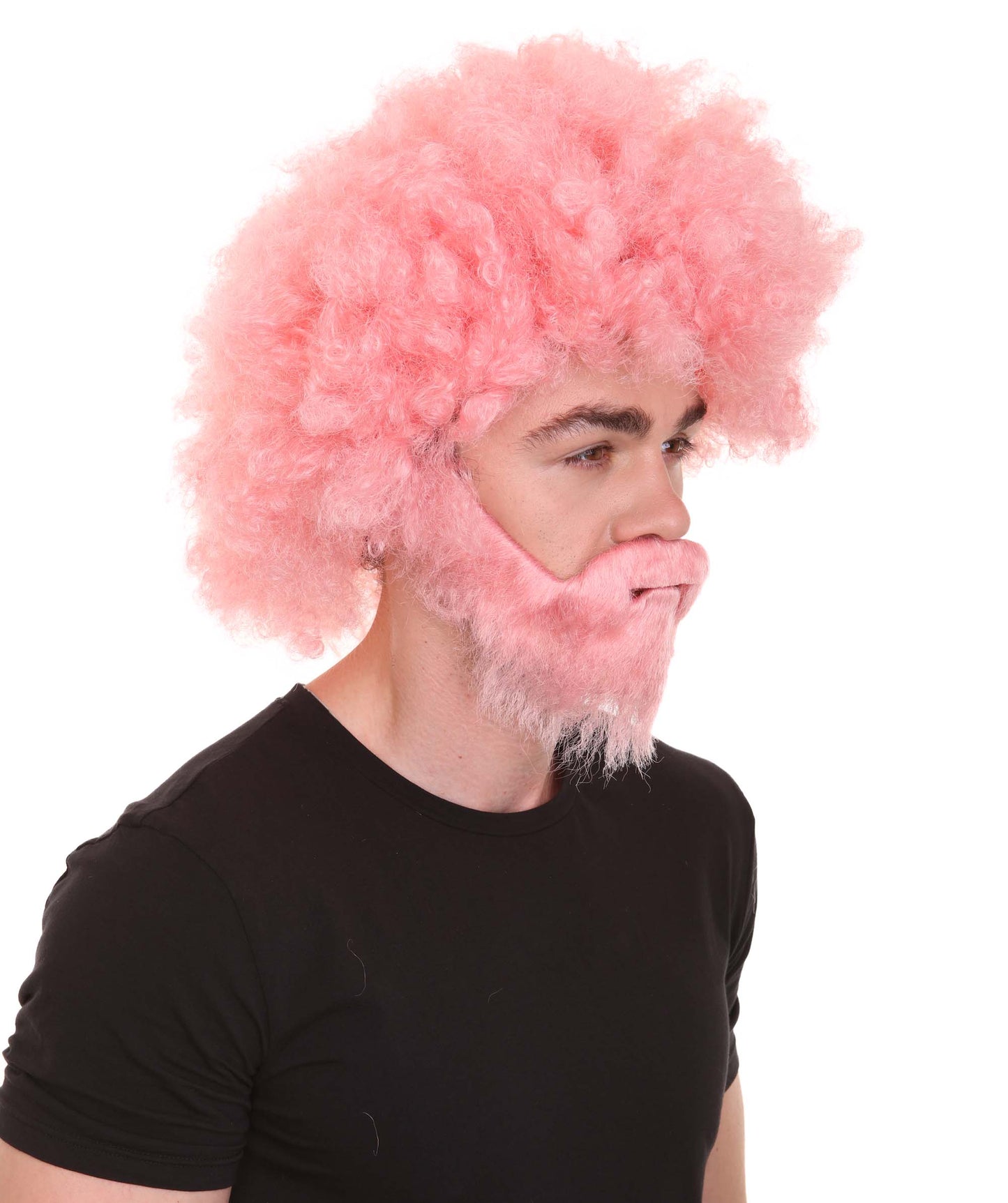大人 男女兼用 80年代 画家風 アフロウィッグ 顎髭と口髭セット ピンク H-5120 シンプルでクラシックなセレブコスチューム プレミアムハロウィンウィッグ
