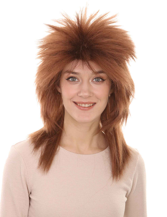 Wigs2you ハロウィン パーティー プレミアム H-1331 簡単に着用でき 快適なフィット感 80 年代女性ミドル ブラウン ロッカー スタイルウィッグ