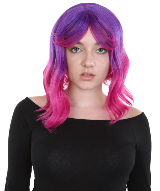 女性用ショルダーレングス 熱耐性ウェービーボブウィッグ パープル H-5198 コスプレウィッグ プレミアム通気性キャップレスキャップ