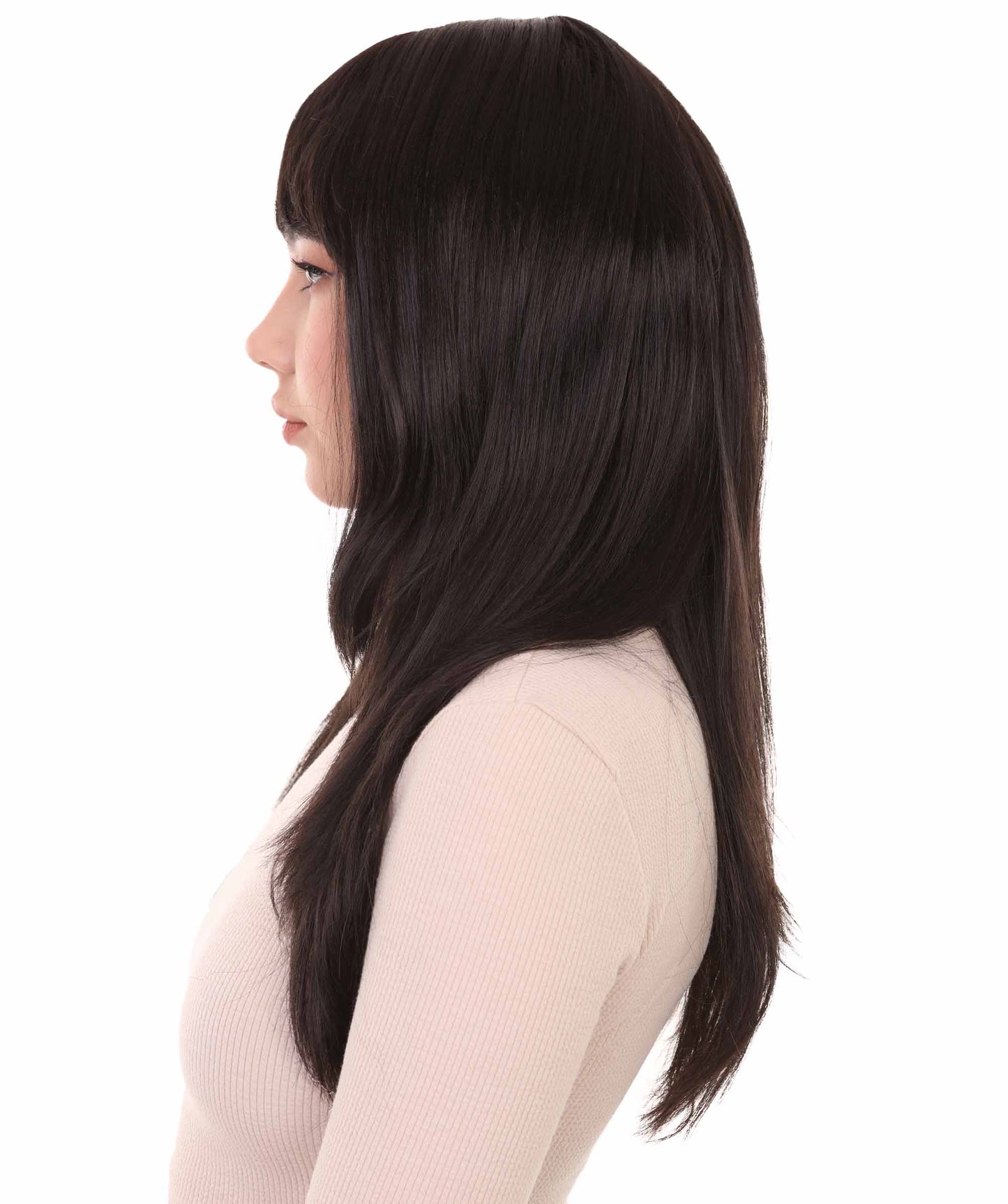 ハロウィンパーティー プレミアム 女性用 H-2845 ロング ウェーブ ブラック ウィッグ