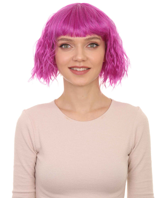 女性用カーリーパーティーレディ ファンシーコスプレハロウィンウィッグ H-3820 紫色 プレミアム通気性キャップレスキャップ