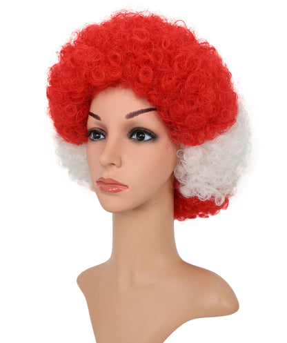 Wigs2you FWG-003 オーストリア国旗ピエロウィッグ | 11インチ 赤白アフロウィッグ | スポーツやパーティーに最適な合成コスチュームヘア