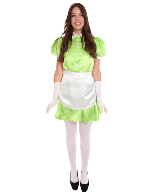 大人用女性の JCO-328_7 フレンチエプロンメイド制服 ライム コスプレコスチューム