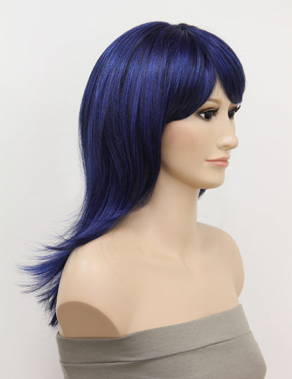 ハロウィンパーティープレミアムレディース W-303 ミッドナイトブルーミックス ファンシーキャラクターファッションウィッグ ソフト合成繊維