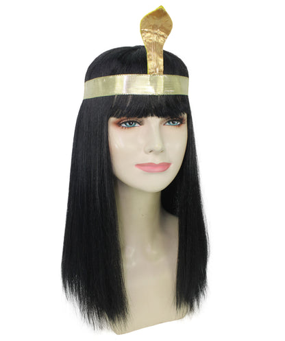 女性用H-5907 エジプトの女王 ウィッグ ヘッドバンド付き ブラック カラー ハロウィンに最適 難燃性合成ファイバー