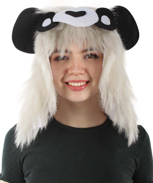 Halloween Party Premium Ladies H-5385 White and Black Panda Wig with Hoodie Synthetic Fiber Hair 