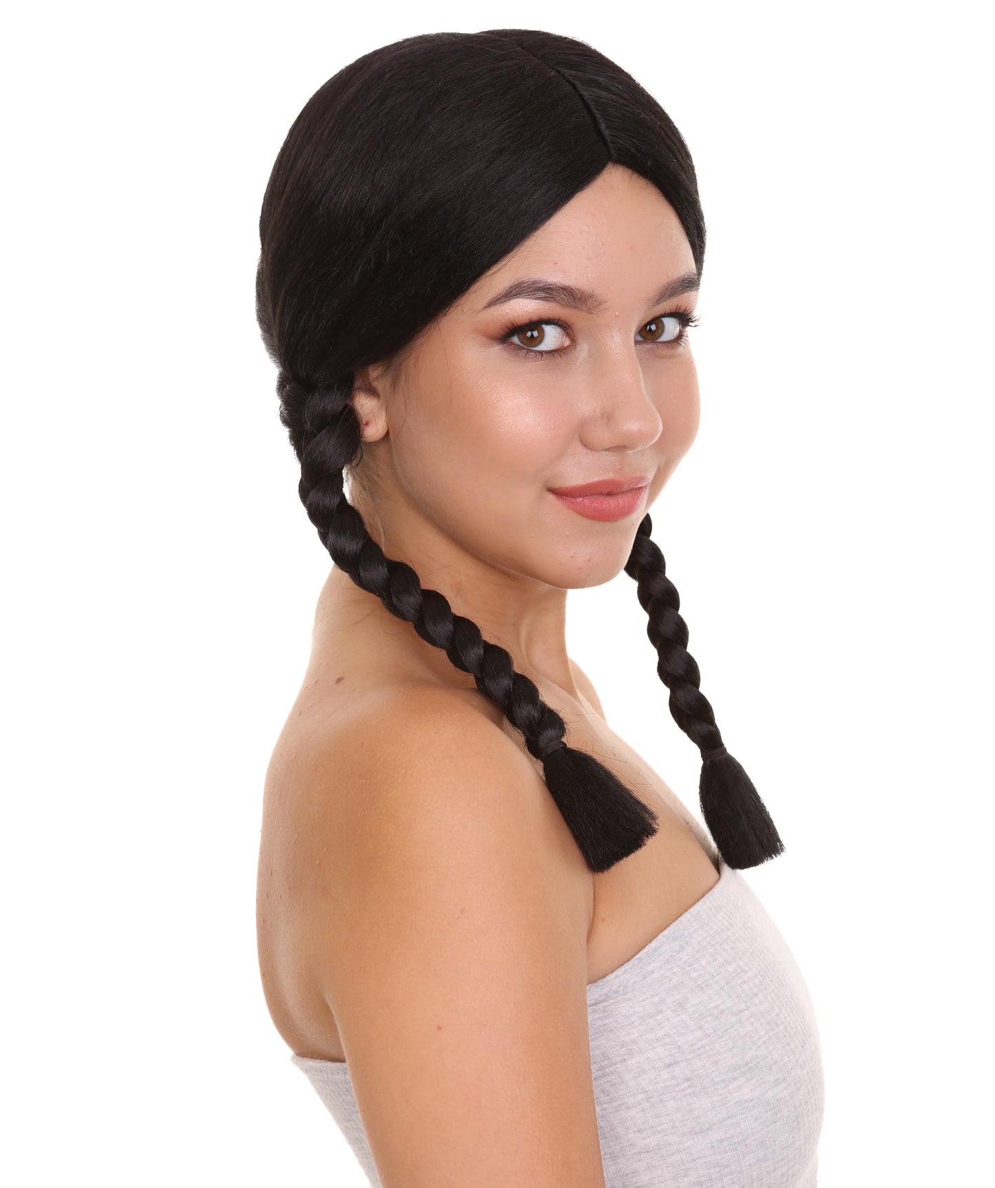 ハロウィンパーティープレミアムレディース H-3402 インディアンブラック編み込みウィッグコレクション