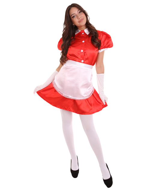 大人用女性の JCO-328_16 フレンチエプロンメイド制服 レッド コスプレコスチューム