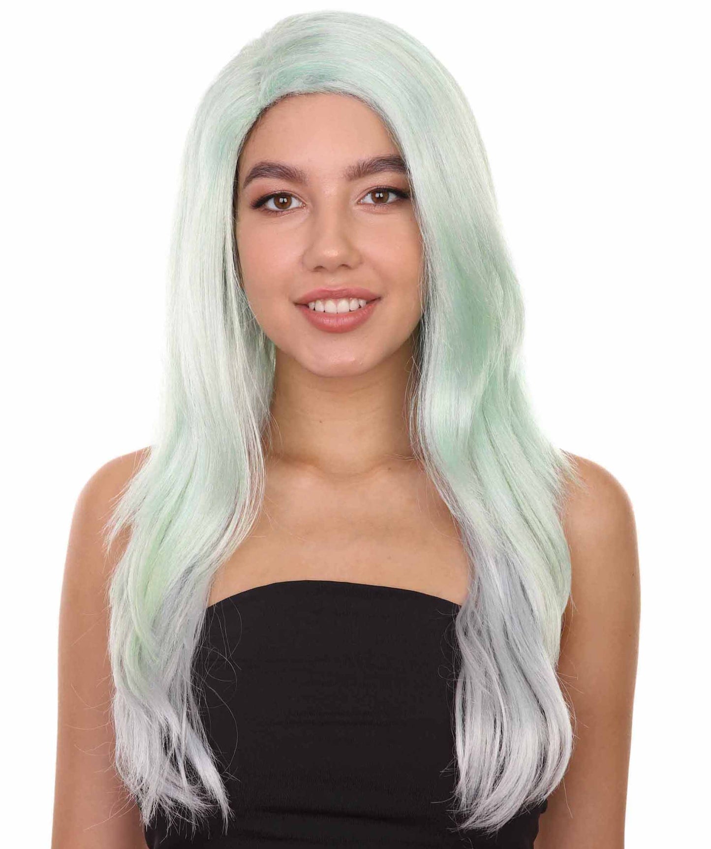 プレミアムハロウィンパーティーレディ H-5413 ロングレングス ハロウィン メイクアップアーティストインフルエンサーウィッグ ライトブルー