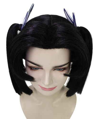 ハロウィーンのために完全な分けられたフリンジが付いているWigs2youの大人の女性のH-5888悪魔の黒のツインテールのかつら 難燃性の合成繊維