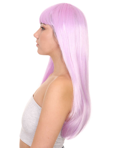 ロングボブライトパープル女性用ウィッグ H-3342 華やかなパーティーイベント準備完了のハロウィンウィッグ プレミアム通気性のあるキャップレスキャップ