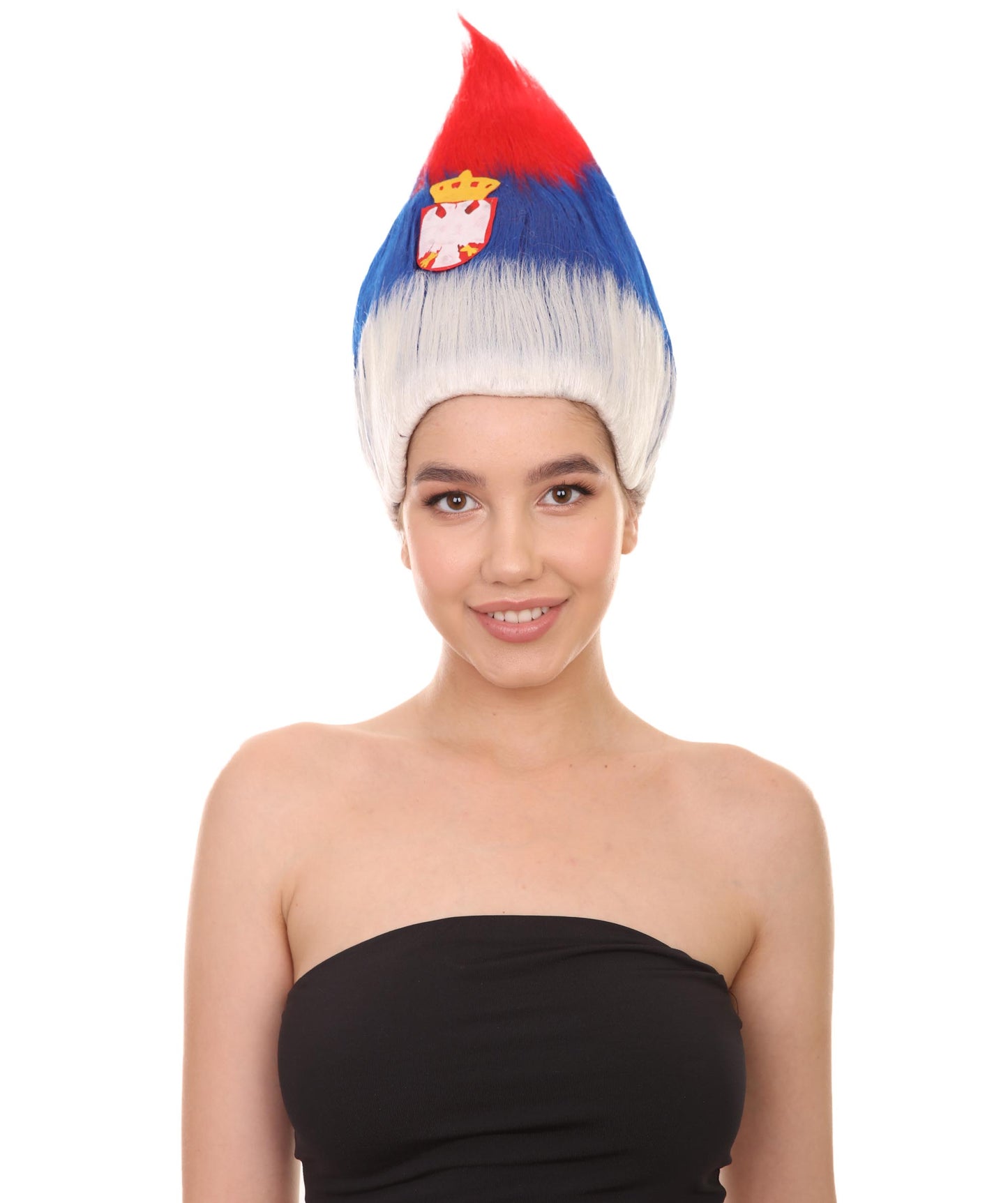 女性用コスプレウィッグ セルビア国旗 トロールスタイル H-4002 プレミアム通気性キャップレスキャップ