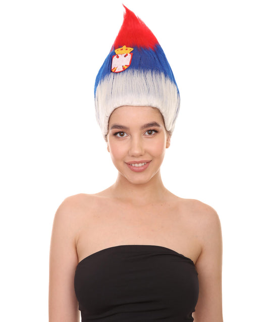 女性用コスプレウィッグ セルビア国旗 トロールスタイル H-4002 プレミアム通気性キャップレスキャップ