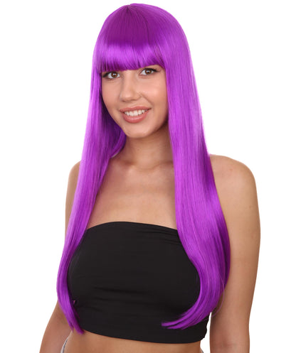 ロングボブネオンパープル女性用ウィッグ H-3361 華やかなパーティーイベント準備完了のハロウィンウィッグ プレミアム通気性のあるキャップレスキャップ