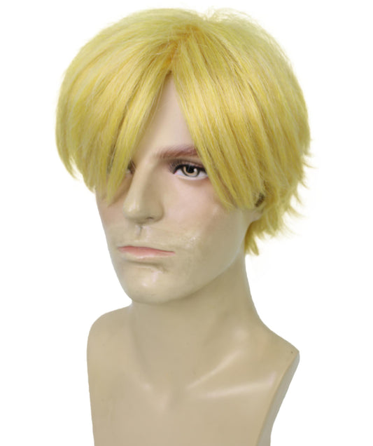 メンズ H-6059 日本のアニメシリーズシェフキャラクターゴールデンブロンドショートヘアウィッグハロウィンに最適難燃性合成繊維