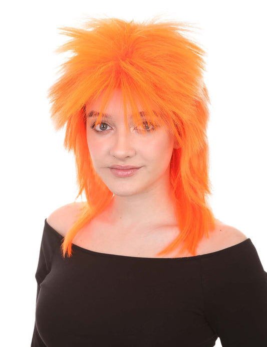 Wigs2you ハロウィンパーティープレミアム H-1335 簡単に着用でき 快適なフィット感 80 年代女性ネオンオレンジロッカースタイルウィッグ