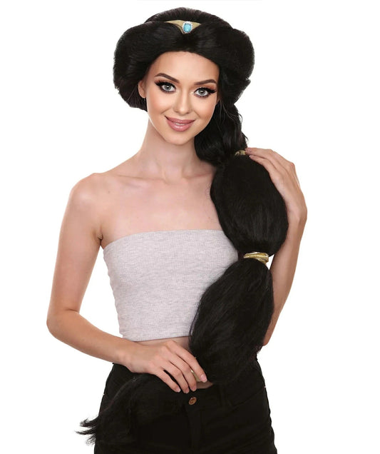 Wigs2you H-5181 女性用 ロング編み込み風 ブラックウィッグ クラウン付き コスプレ ハロウィン パーティー用 通気性キャップ フリーサイズ