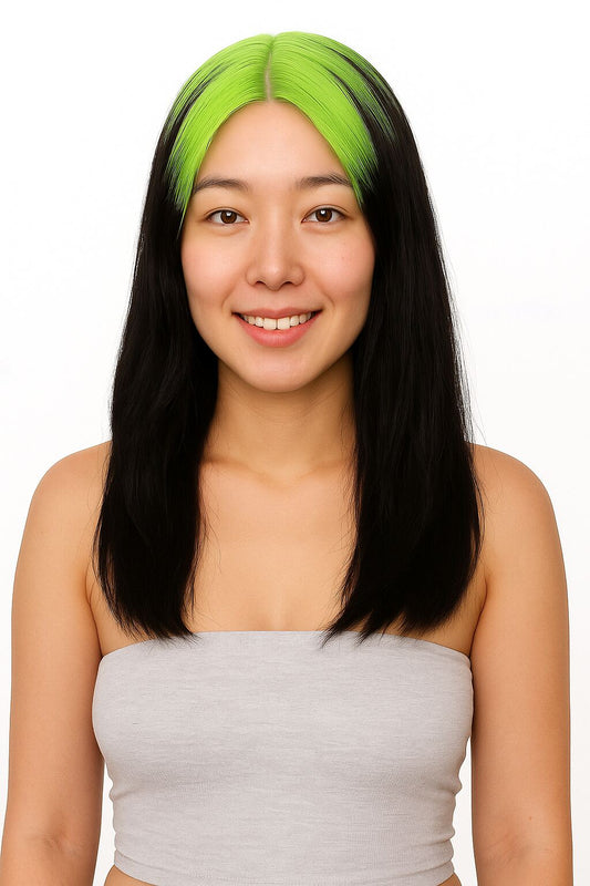 Wigs2you H-5202 ビリー・アイリッシュ風グリーンウィッグ 大人用 80 年代ポップマレットスタイル 根元付き シャギーバング プレミアム仕上げ