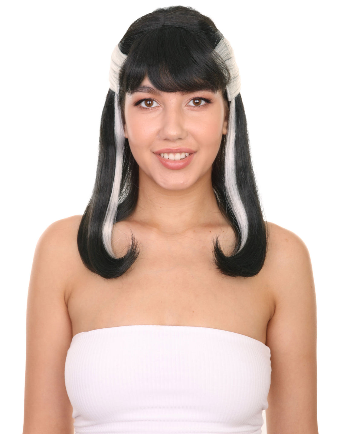 Wigs2you H-5469 レディース ウィザード風 ウィッグ ブロンド×ブラック 41cm ミディアム ツートンカラー ストレート 魔法使い風 コスプレ ハロウィン 仮装 パーティー