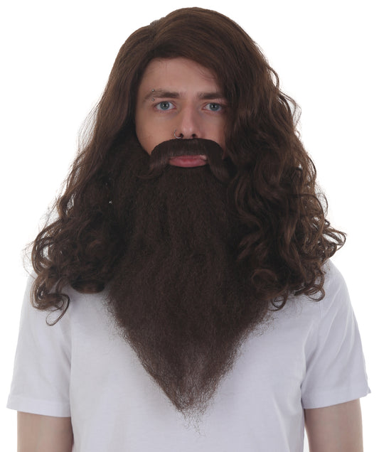 Wigs2you H-5632 大人用 メンズ 長さ19インチ ハロウィン ブラウン マジカル ジャイアント コスチューム ウィッグ (ひげ付き) 合成ソフトファイバーヘア、次のフェスティバルやグループ コスプレ パーティーに最適!