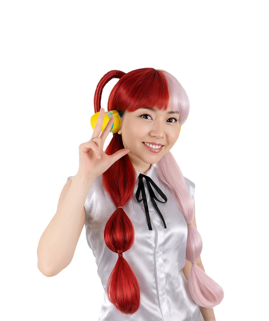 大人向け女性用 H-5803 日本の怒れるマンガキャラクター ピンク＆レッド ミックスカラー アニメ ウィッグ ハロウィンに最適 難燃性合成ファイバー