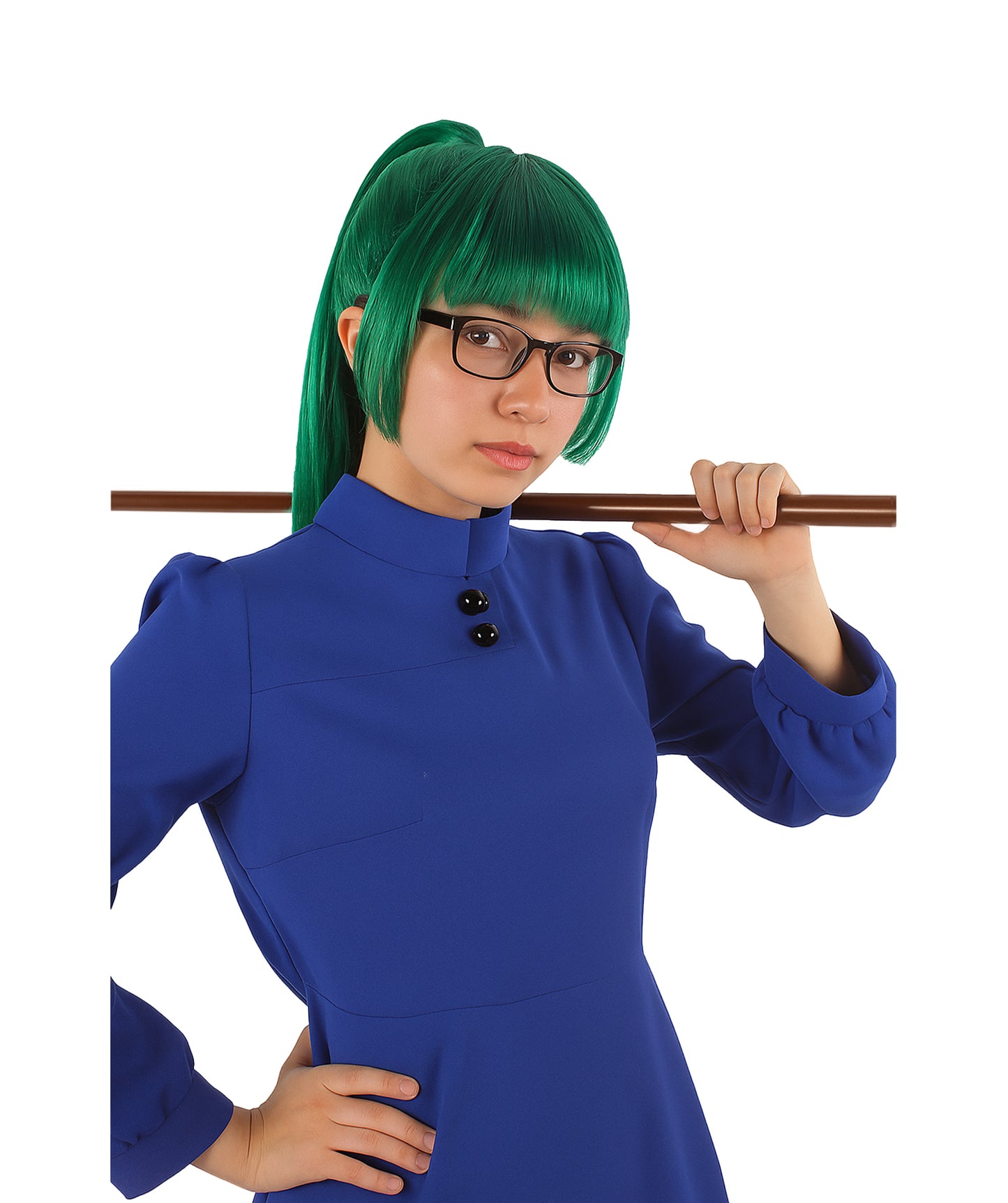 大人向け女性用 H-5810 アニメ ダークグリーン マキ ポニーテール ウィッグ ハロウィンに最適 難燃性合成ファイバー