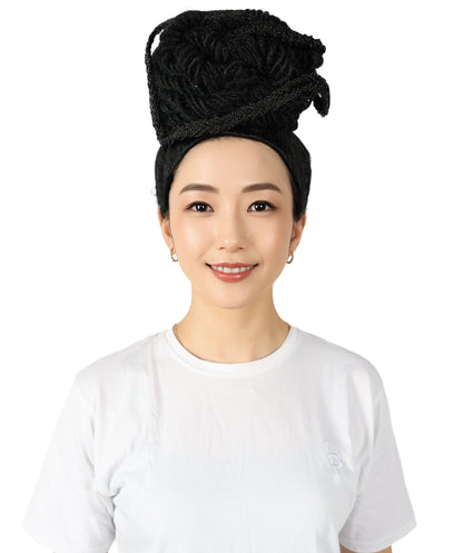 Wigs2you H-6857 レディース ルピタ・ニョンゴ風ロングカーリーブラックウィッグ - プレミアム難燃性合成繊維ヘア、通気性キャップ付き