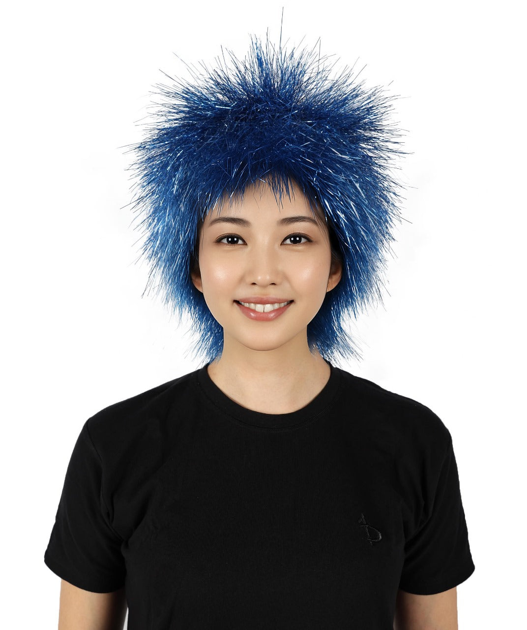 H-6864-TTN-BL 大人用ミディアムティンセルストレートブルーウィッグ（女性用）、華やかなコスチュームウィッグ、コスプレパーティーやイベントに最適