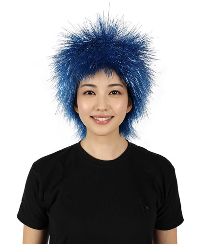 H-6864-TTN-BL 大人用ミディアムティンセルストレートブルーウィッグ（女性用）、華やかなコスチュームウィッグ、コスプレパーティーやイベントに最適