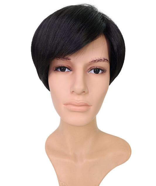 Wigs2you H-6907 男性用 10インチ ブラック あご丈ボブウィッグ（前髪付き）| 耐熱性合成繊維使用 | 自然で軽量な通気性キャップ付きウィッグ
