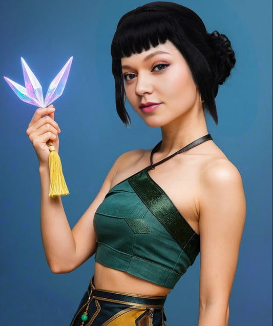 Wigs2you H-6944 大人女性向け人気K-POPデーモンハンターウィッグ ブラックハイバンズ（前髪あり）｜ハロウィンウィッグ｜未来的なポップスター戦士風