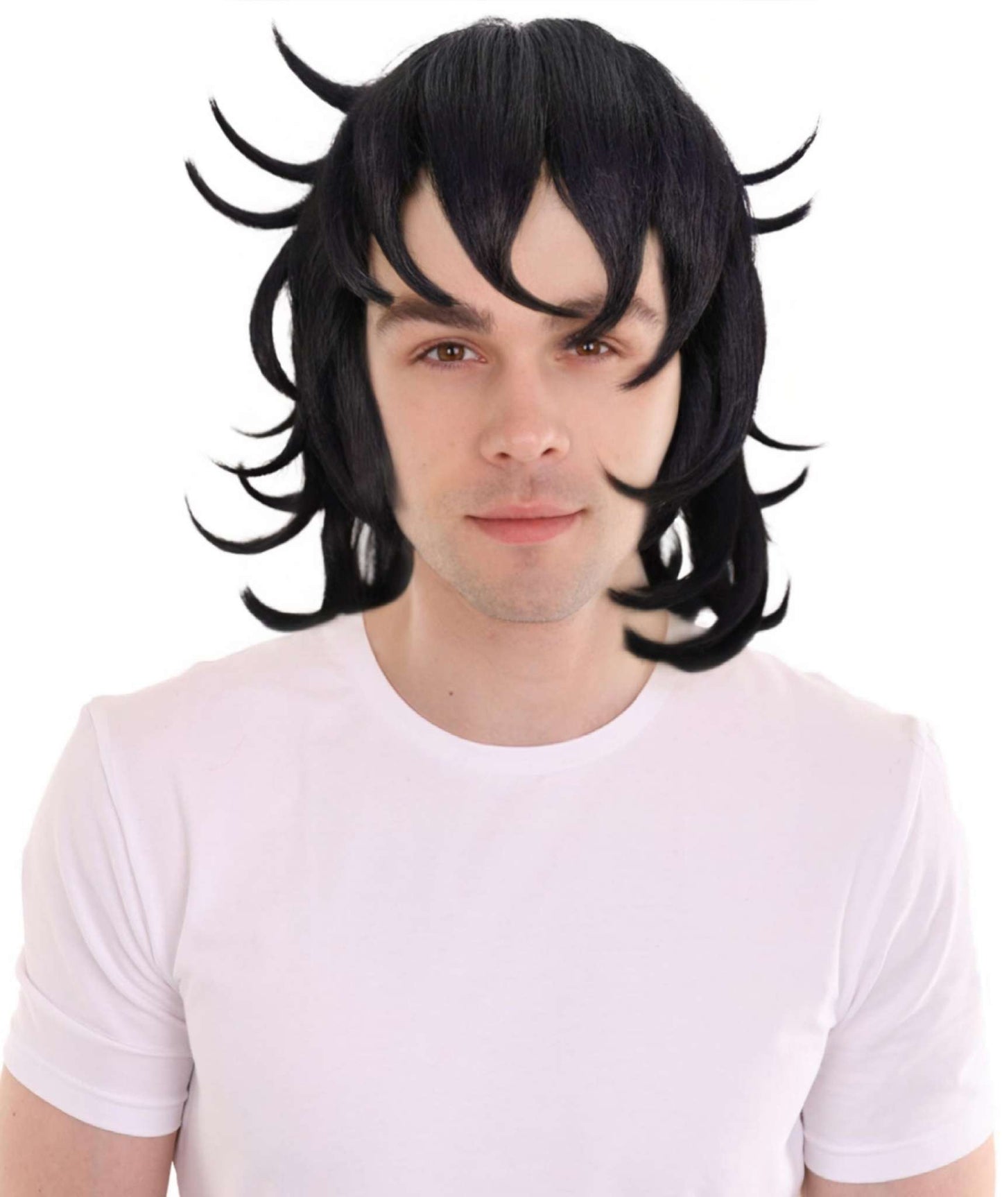 Wigs2you H-6945 大人用メンズ アニメ主人公 テクスチャードブラックウィッグ ハロウィンに最適 難燃性合成繊維