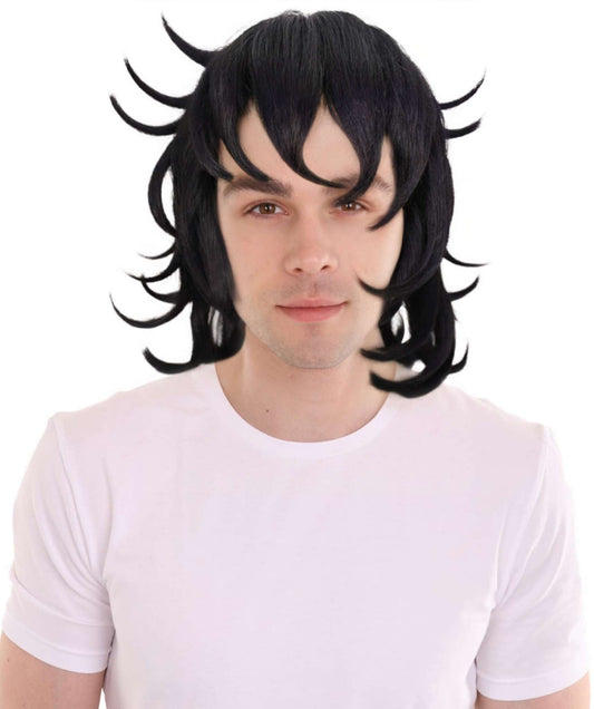 Wigs2you H-6945 大人用メンズ アニメ主人公 テクスチャードブラックウィッグ ハロウィンに最適 難燃性合成繊維