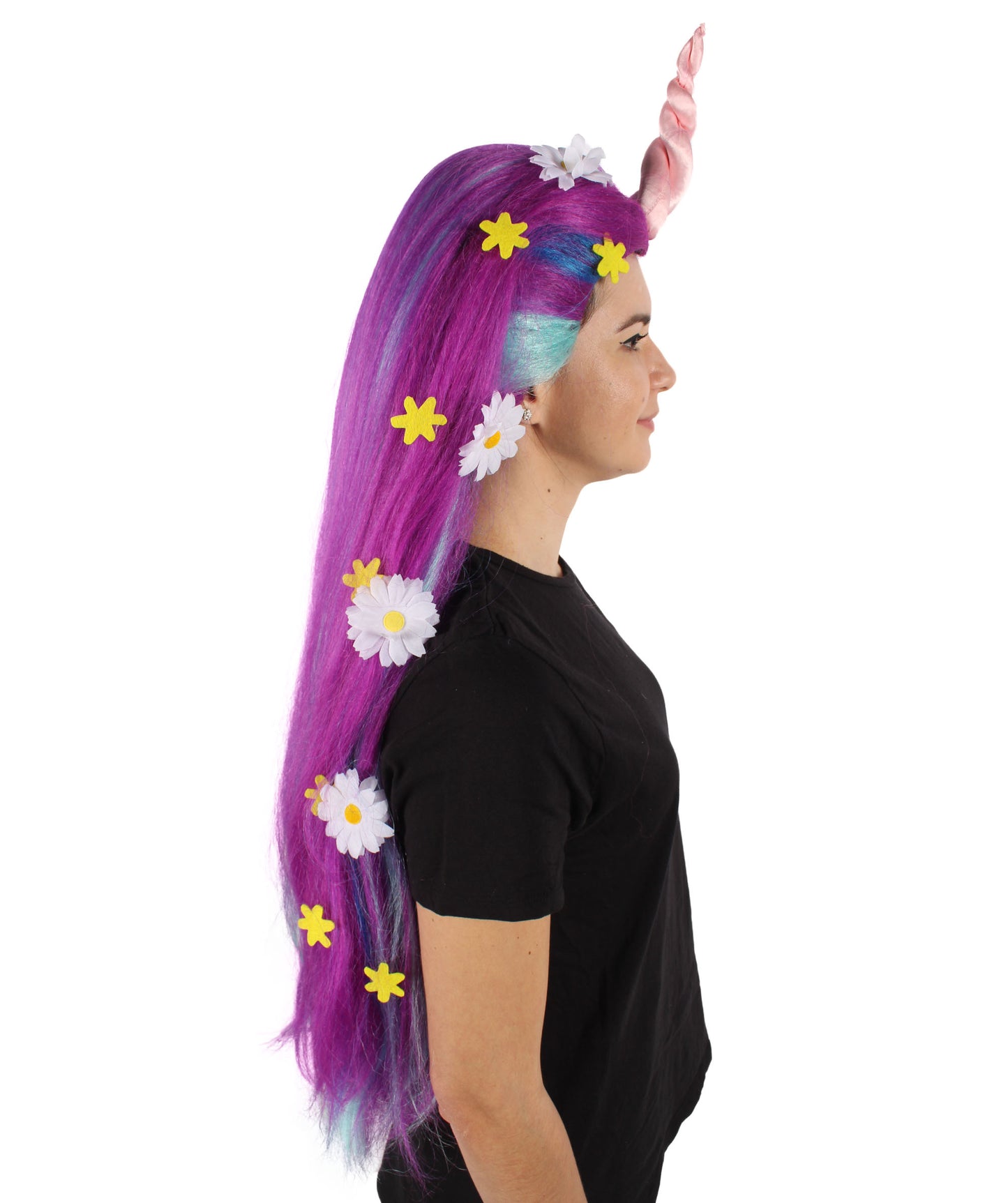 Wigs2you H-6947 大人女性用ロングフェアリーテイルパープルウィッグ（角付き）I ユニコーンコスプレウィッグ I 難燃性合成繊維