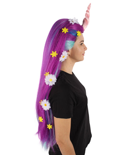 Wigs2you H-6947 大人女性用ロングフェアリーテイルパープルウィッグ（角付き）I ユニコーンコスプレウィッグ I 難燃性合成繊維