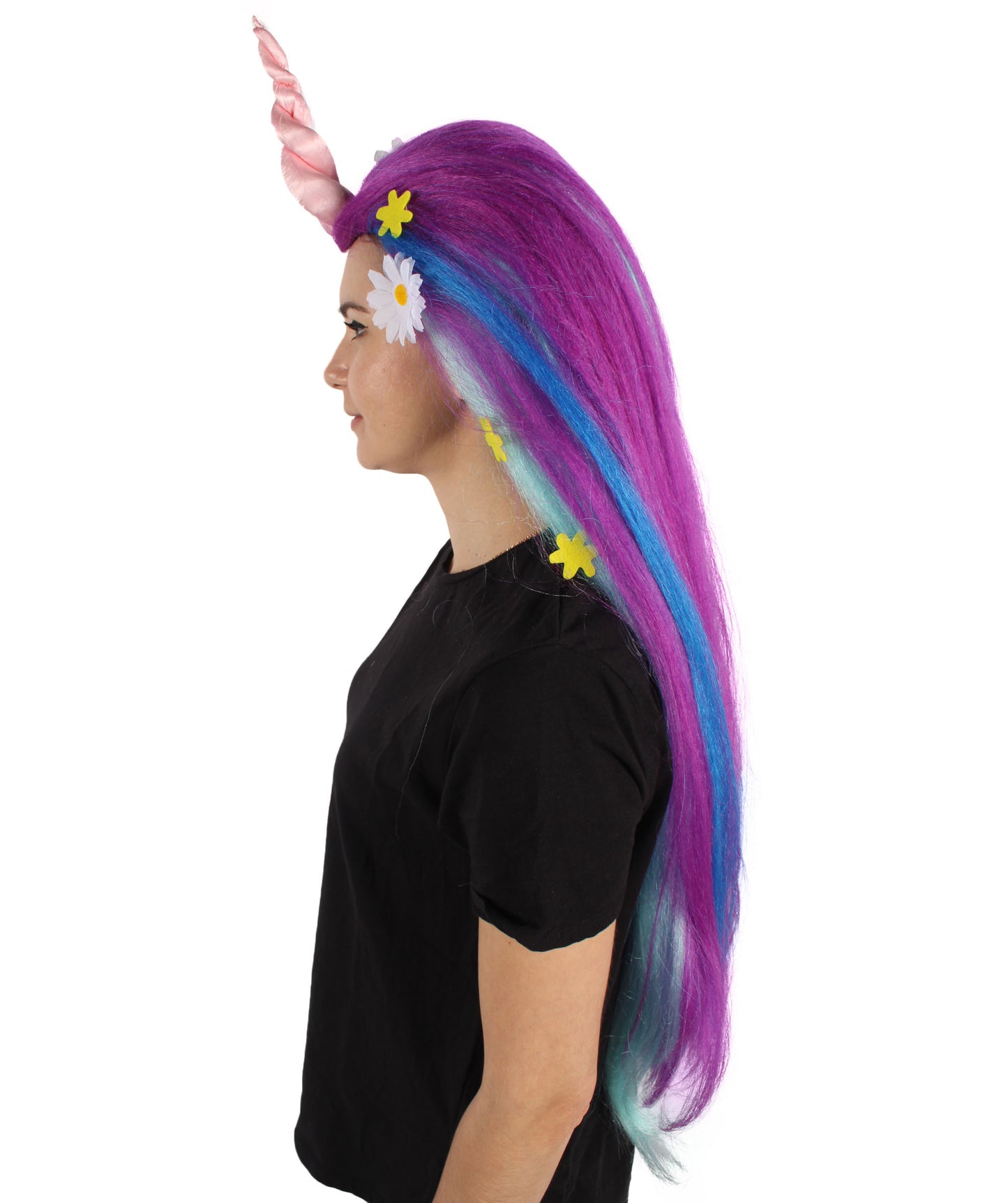 Wigs2you H-6947 大人女性用ロングフェアリーテイルパープルウィッグ（角付き）I ユニコーンコスプレウィッグ I 難燃性合成繊維