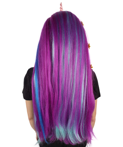 Wigs2you H-6947 大人女性用ロングフェアリーテイルパープルウィッグ（角付き）I ユニコーンコスプレウィッグ I 難燃性合成繊維