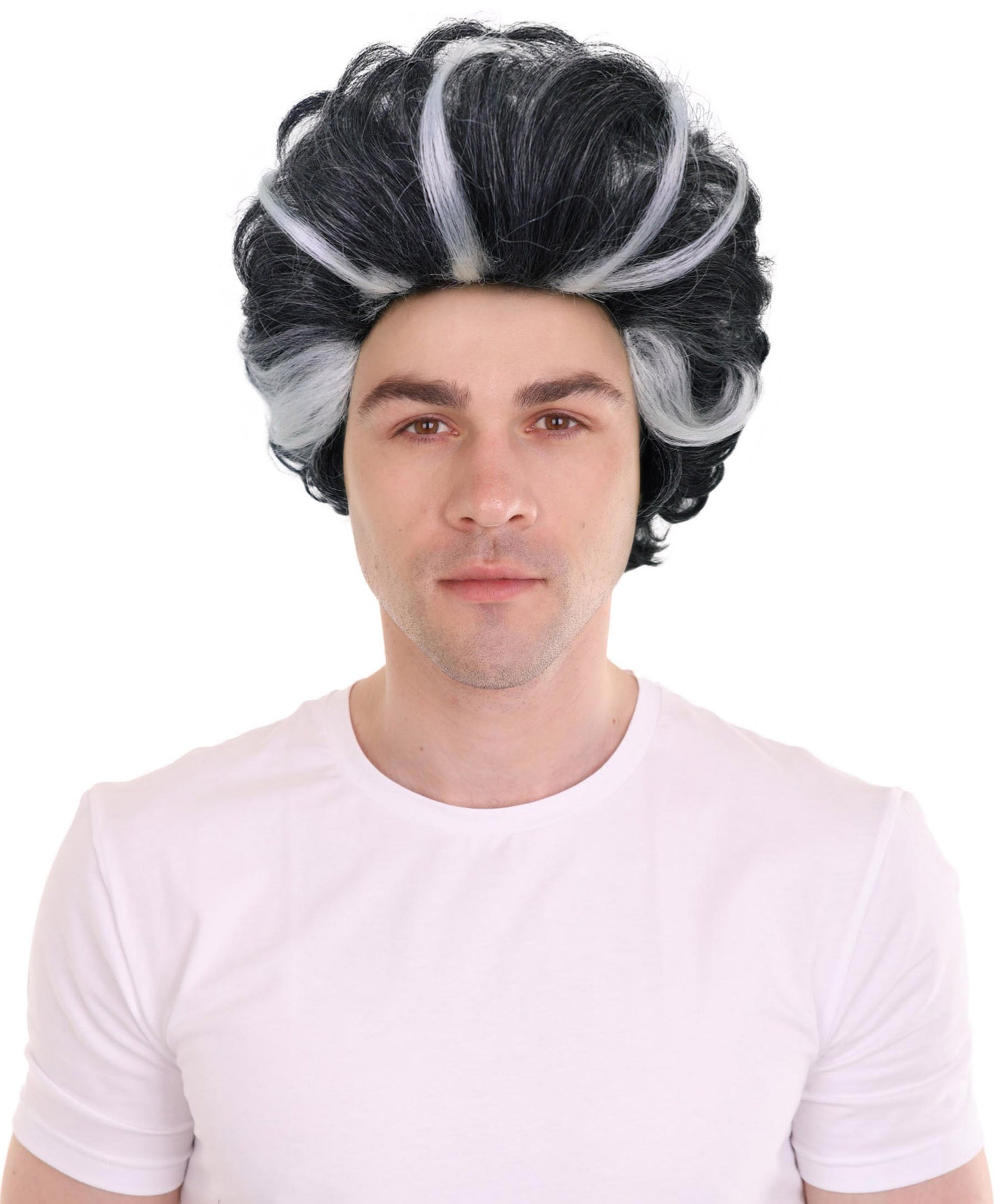 Wigs2you H-6953 ハイライト付き大人用グレーショートウェーブウィッグ｜ハロウィンパーティーに最適なソルト＆ペッパーヘアウィッグ｜難燃性合成繊維